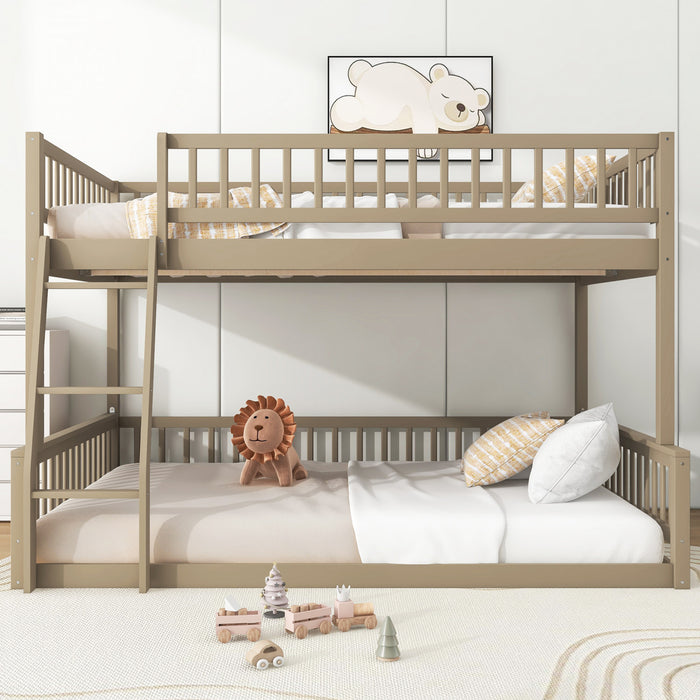 Ethan Full XL over Queen Bunk Bed with Ladder and Guardrails,Walnut Queen Bed