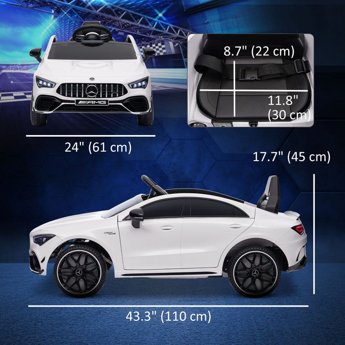 Qaba Mercedes-amg Cla 45 Licensed 12v Ride On Car, Battery Powered Ride-On Kids Electric Car With Remote Control, Transport Wheels, Spring Suspension, Led Lights, Music Horn, White