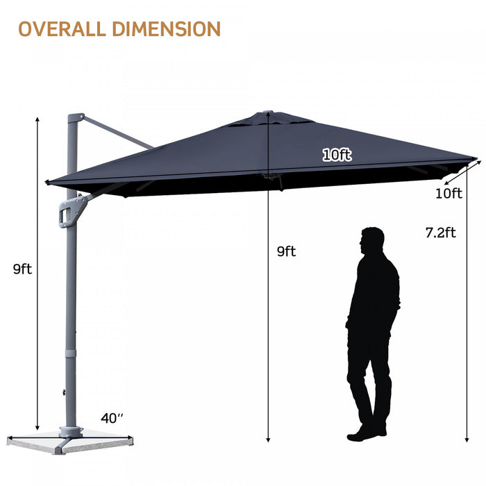 Costway 10x10 ft Patio Offset Cantilever Umbrella Aluminum 360° Rotation Tilt Navy
