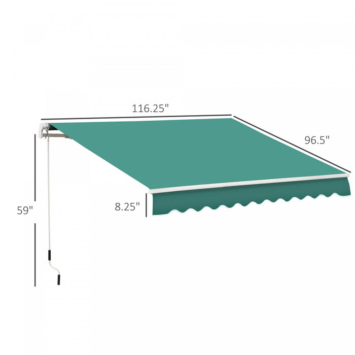 Outsunny 10' X 8' Manual Retractable Awning Shelter W/ Crank, Green