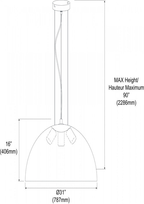 Dainolite Dome 3 Bulb Pendant White Finish Lamp