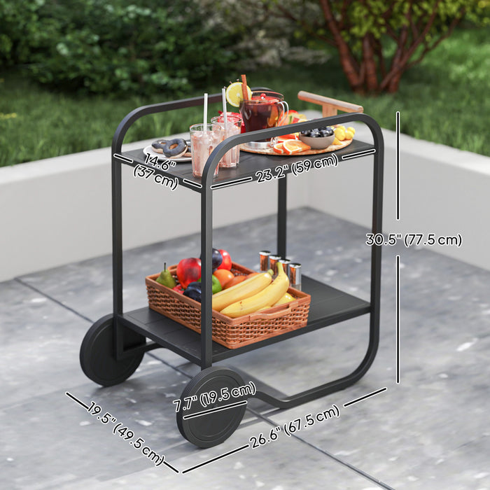 Outsunny Outdoor Grill Cart with Storage, 2-Tier Rolling Kitchen Bar Cart on Wheels with Side Handle and Steel Frame for Indoor Outdoor, Black