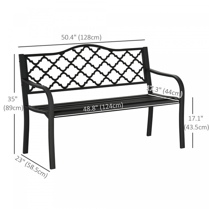 Outsunny 2-seater Garden Bench Steel Outdoor Loveseat W/ Armrests, Black