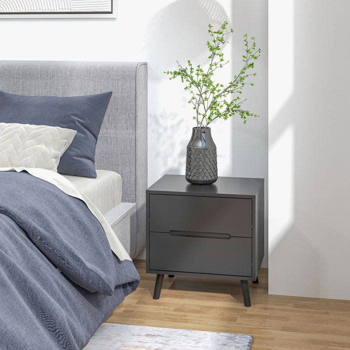 HOMCOM Bedside Table, Sofa Side Table with 2 Drawers and Wood Legs Black