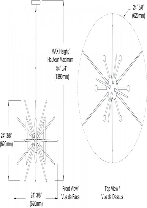 Dainolite Vela 12 Light Chandelier Polished Chrome Finish Clear Acrylic Spikes Lamp