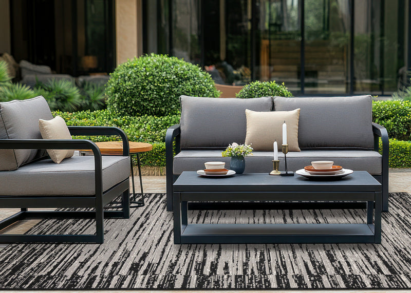 Jackson Black Grey Distressed Outdoor Rug, 7'10\" x 10'6\" Outdoor Area Rug