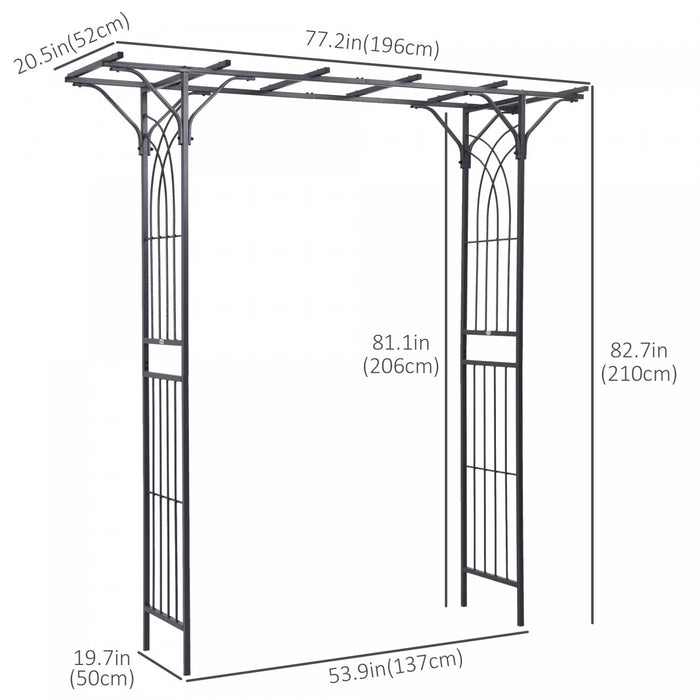 Outsunny 7ft Metal Garden Arch Outdoor Walkway Arbor For Decorative Climbing Plants Patio Lawn Backyard Party Ceremony Decoration Accessories Dark Gray