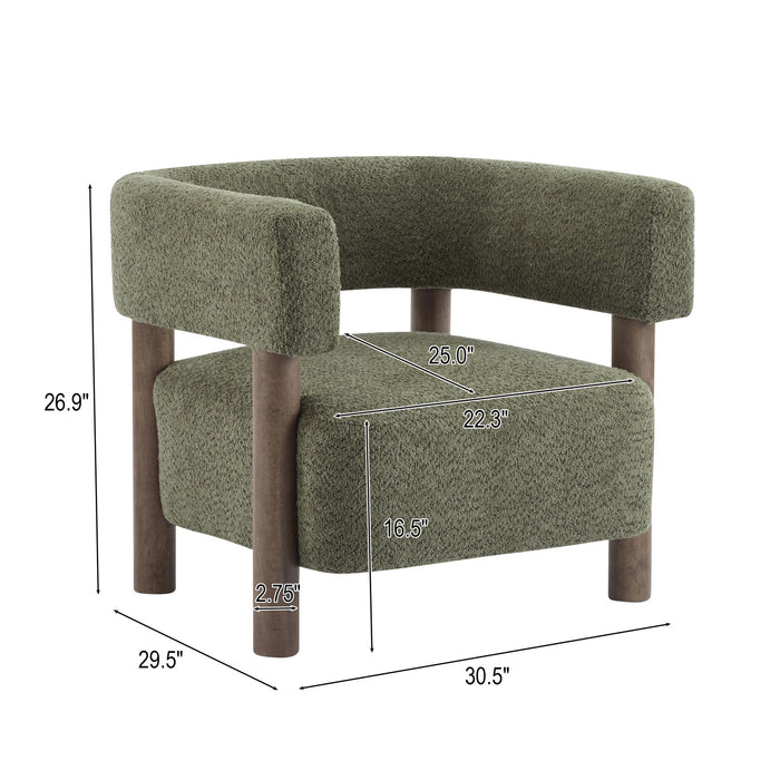 Evelyn Accent Arm Chair with Comfortable Seating and Boucle Upholstery,Olive Green Accent Chair