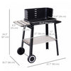 Outsunny Charcoal BBQ Grill with Storage Shelves and Wheels, Portable Barbecue Trolley with Adjustable Cooking Grate & Wind Shield for Outdoor Cooking