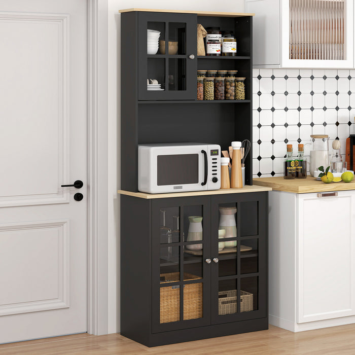 HOMCOM Kitchen Pantry with 3 Storage Cabinets, 2 Open Shelves, Countertop