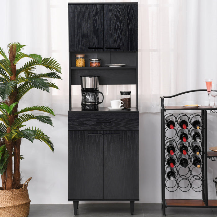 HOMCOM 71\" Kitchen Pantry, Buffet with Hutch, Microwave Stand with Cabinet