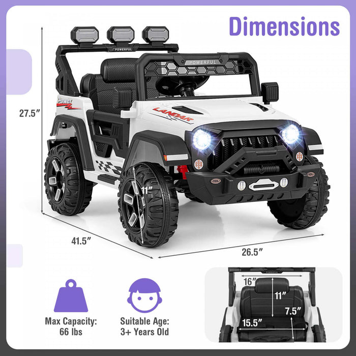 Costway 12v Kids Ride On Truck With 2*12v Motors Spring Suspension & Remote Control White