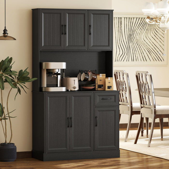 HOMCOM 71\" Pantry Cabinet, Kitchen Cupboard with Charging Station, Black