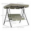Outsunny 3-seat Patio Swing Chair With Adjustable Canopy Green And Brown|Outsunny Balancoire De Patio 3 Places Avec Auvent Reglable, Vert