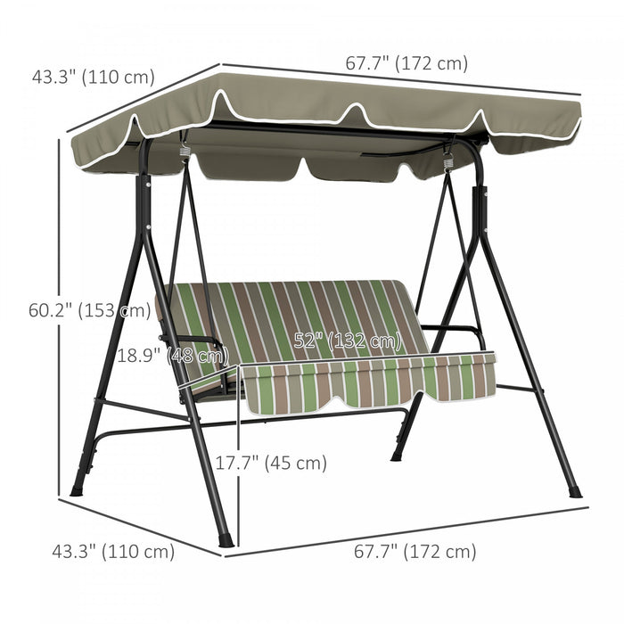Outsunny 3-seat Patio Swing Chair With Adjustable Canopy Green And Brown