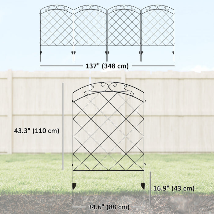 Outsunny 11.4' Garden Fence, Steel Fence Panels, Pack of 4, Black