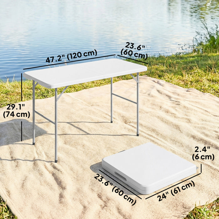 Outsunny Picnic Table with Adjustable Height and Handle 47\" x 24\", White