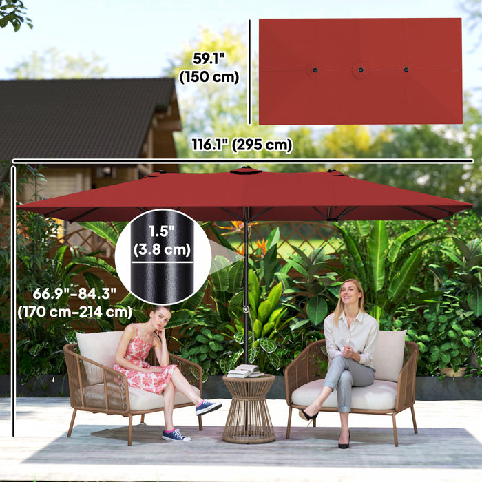 Outsunny 10ft Double-sided Patio Umbrella With Tilt, Adjustable Height, Red