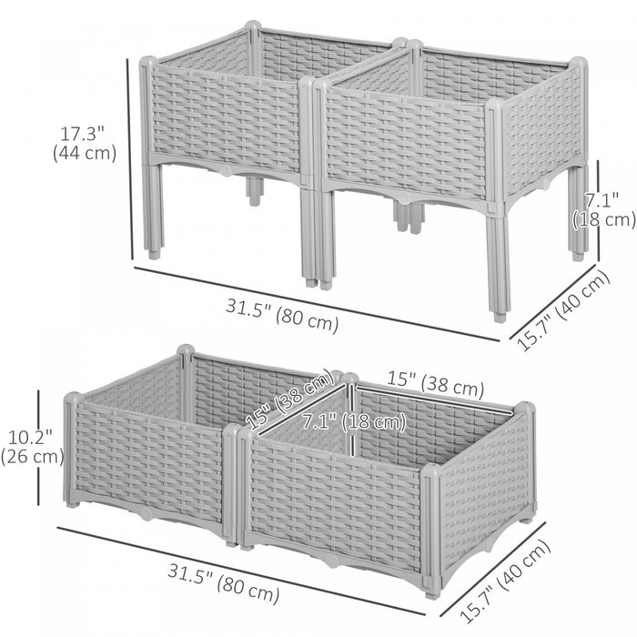 Outsunny 4-piece Elevated Flower Bed Vegetable Herb Planter Plastic Grey