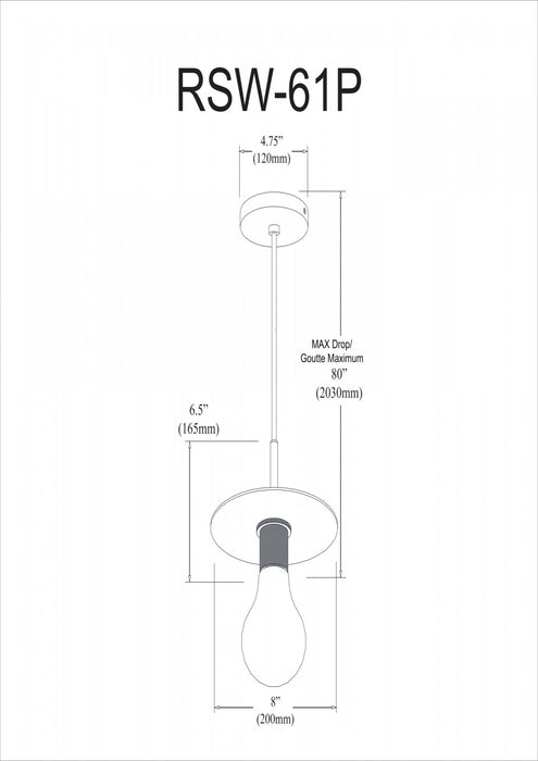Dainolite Roswell 1 Light Pendant Medium Matte Black Lamp