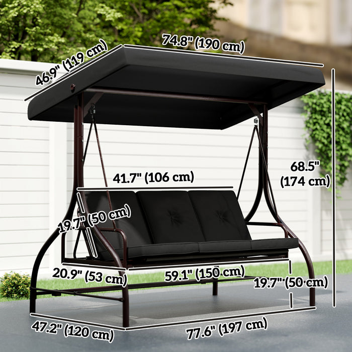 Outsunny 3 Seater Patio Swing Chair with Canopy Convertible Porch Swing Bed