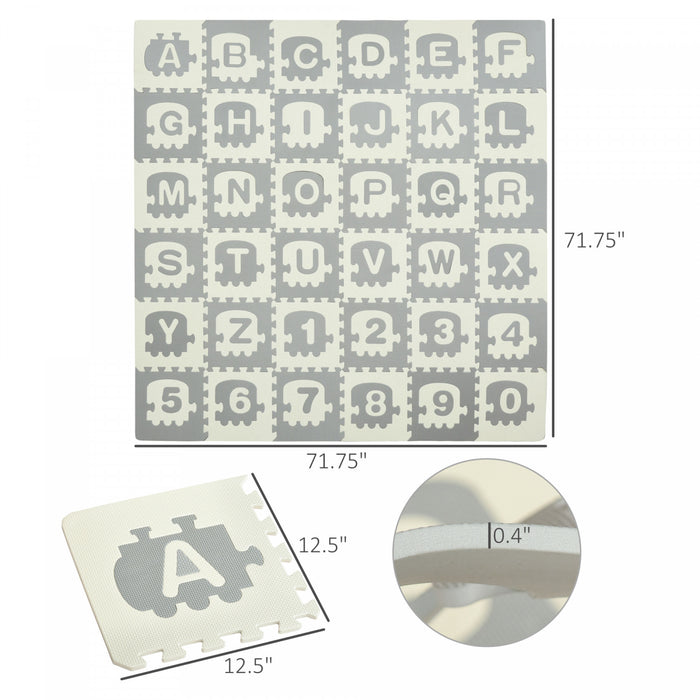 Qaba Kids Foam Puzzle Floor Tiles Baby Toddler Educational Play Mat 36 Pcs 12.5\" X 12.5\" With Letters And Numbers Anti-slip Crawling Learning 35sqft Eva