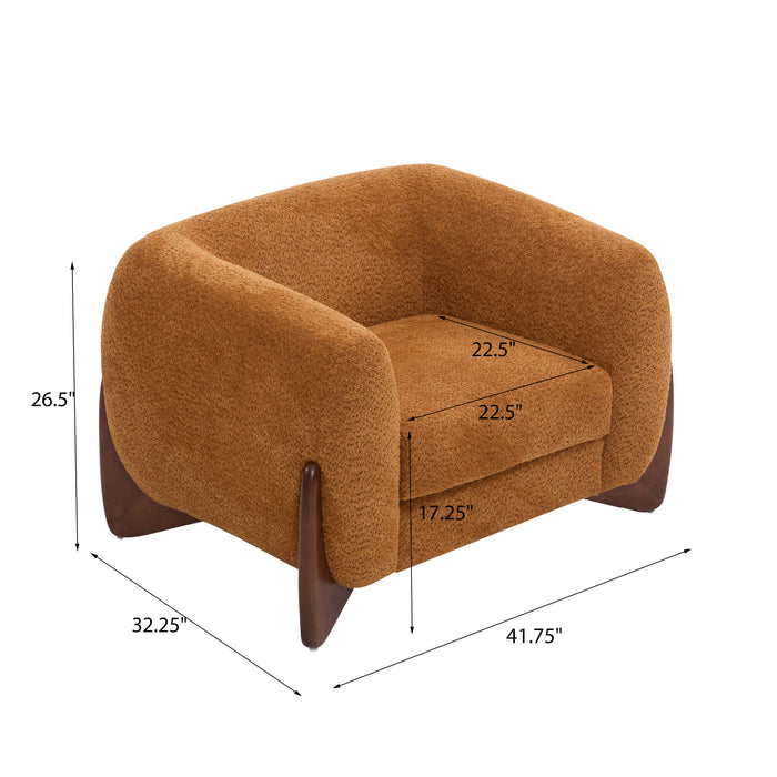 Tuxor Modern Upholstered Boucle Arm Chair with Tuxedo Design, Caramel, Walnut