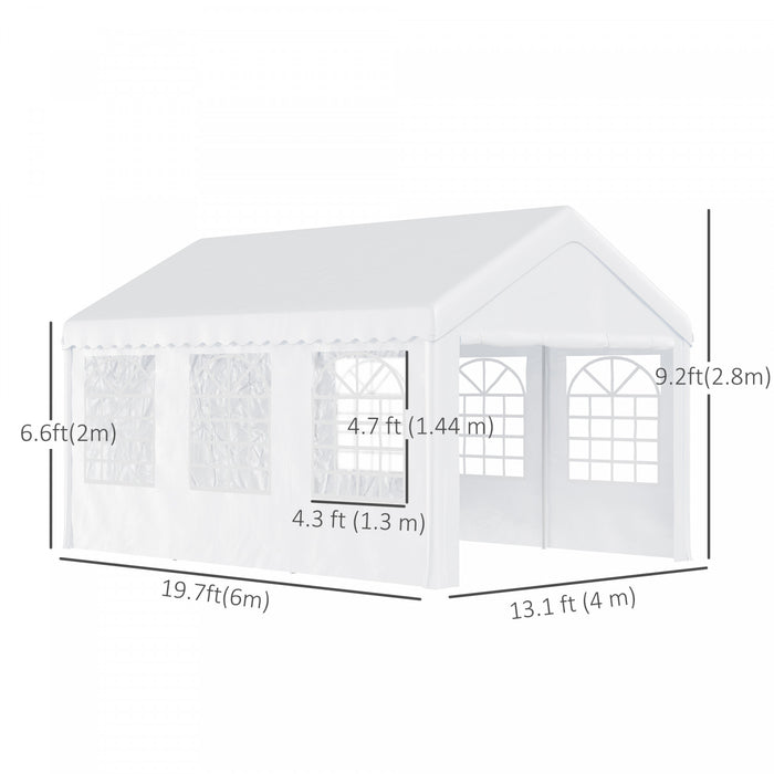 Outsunny 20'x13' Heavy Duty Party Tent, Carport Garage Canopy, Portable Sun Shelter With Sidewalls White