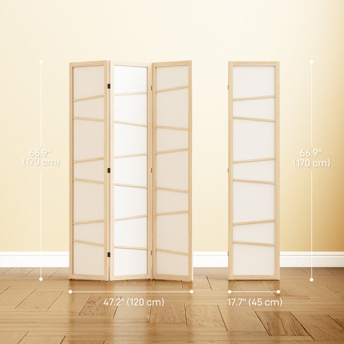 HOMCOM Folding Room Divider, 3 Panel Privacy Screen, Natural Wood