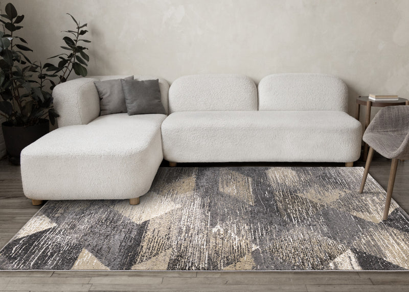 Dayton Grey Beige White Distressed Diamond Pattern Rug, 5'3\" x 7'7\" Indoor Area Rug