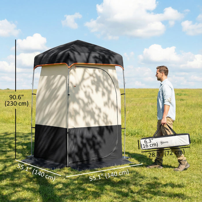 Outsunny Camping Shower Tent with Solar Shower Bag and Carrying Bag, Black