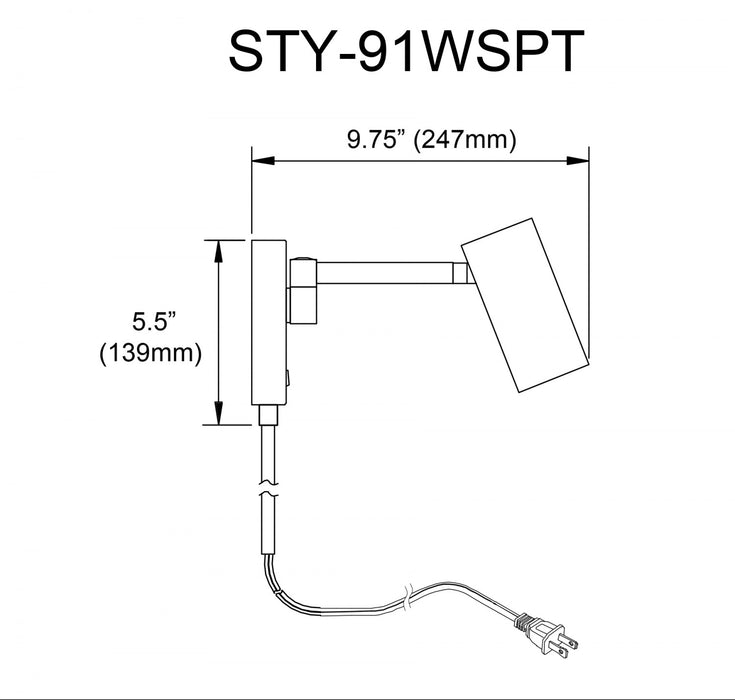Dainolite Stanly 1 Light Wall Swing Arm Spotlight Matte White Lamp