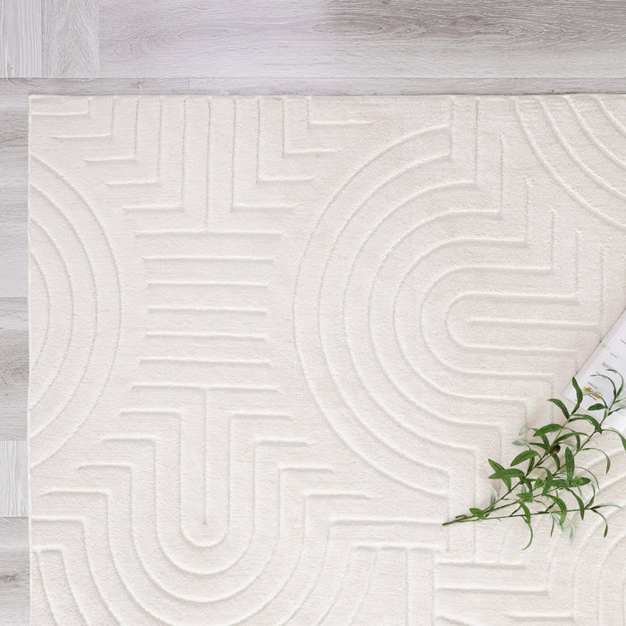 Velvet Cream Circles Washable Shag Area Rug 8'x10' Indoor Area Rug