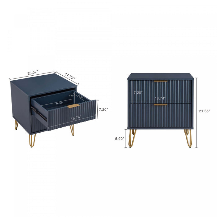 Dumbo Modern 20\" Fluted Nightstand in Midnight Blue (2-Drawer)