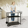 Outsunny Outdoor Grill Cart with Stainless Steel Tabletop for Food Prep, 3-Tier BBQ Stand, Pizza Oven Stand, Movable Food Prep Table and BBQ Cart on Wheels, Black