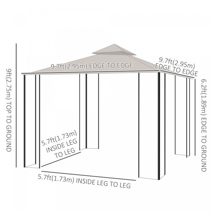 Outsunny 10'x10' Patio Gazebo, Outdoor Garden Canopy For Events Party Backyard With Mosquito Netting