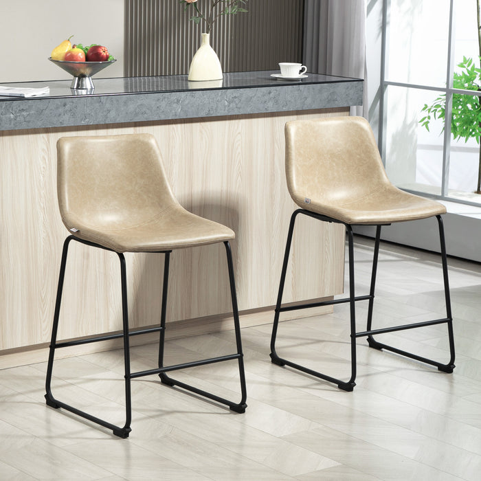HOMCOM Bar Stools Set of 2, Counter Height Barstools with Back, Beige