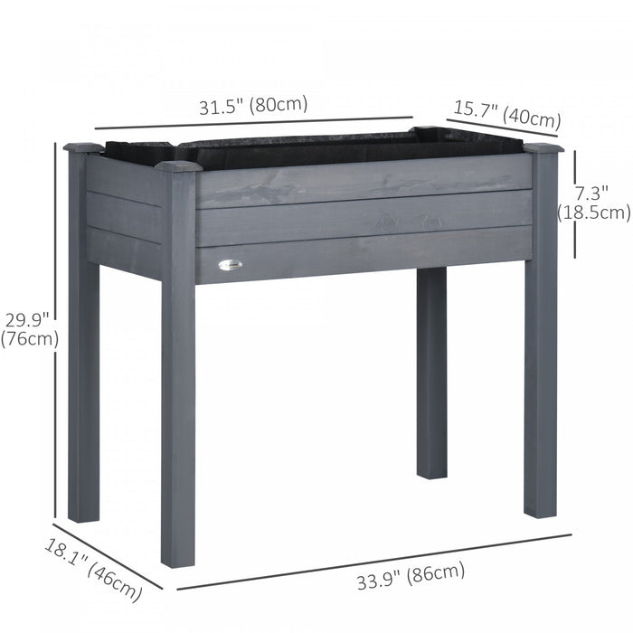 Outsunny 34\"x18\"x30\" Elevated Planter Box With Legs Wooden Patio Raised Garden Bed Outdoor Flower Stand Yard Plant Table Raised Flower Planter W/ Inner Bag Dark Grey