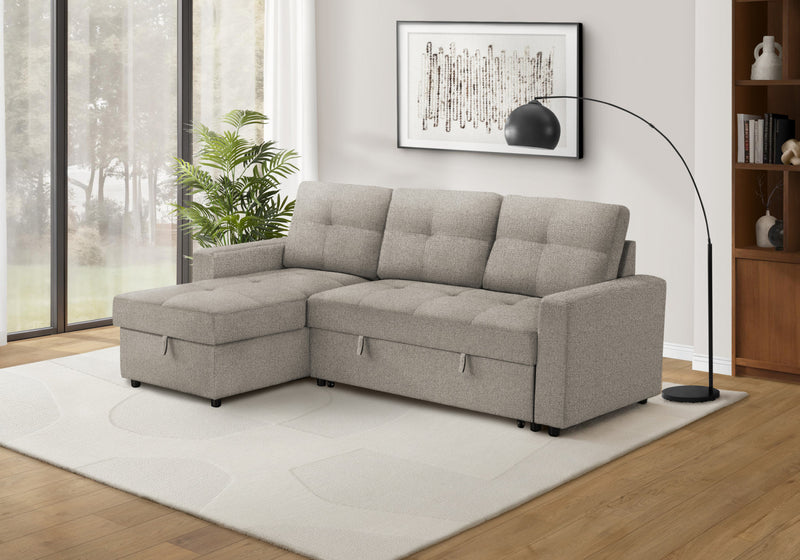 Sleeper Sofa, 90\" Length, Convertible Sofa Bed, Storage Chaise, Light Brown Fabric Sleeper Sofa