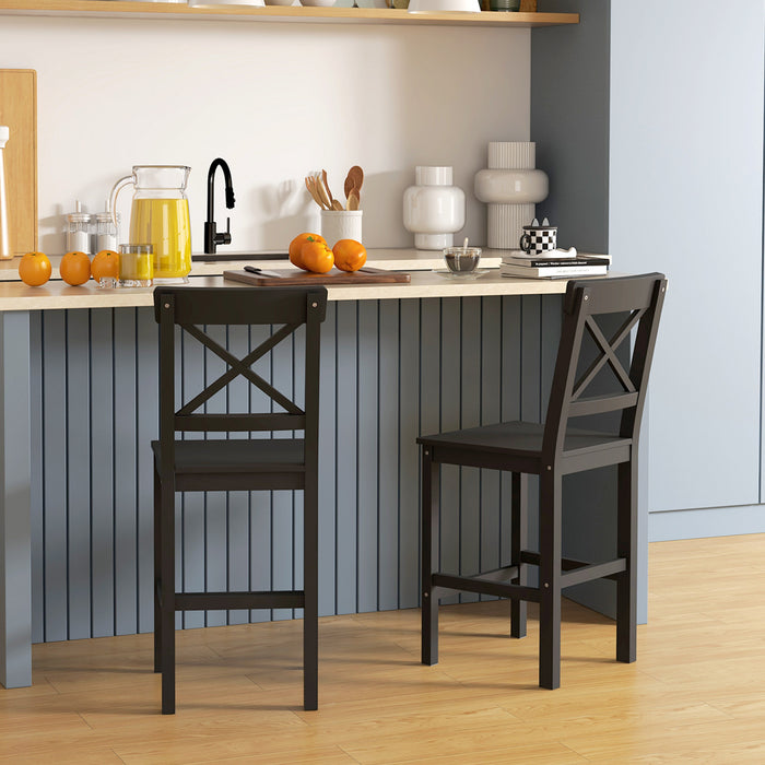 HOMCOM Counter Height Bar Stools Set of 2 with Cross Back and Footrest