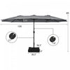 Costway 15FT Double-Sided Twin Patio Umbrella Outdoor Market W/ Crank & Base Grey