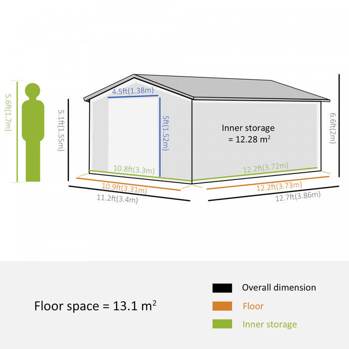 Outsunny 11' X 13' Garden Storage Shed With Double Sliding Door And 4 Ventilation Slots, Garden Tool House For Backyard, Patio, Lawn, Yellow