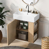 Camille Floating Bathroom Vanity with Ceramic Sink and Right Side Storage, Natural | Camille Meuble de salle de bain flottant avec vasque en ceramique et rangement cote droit, Naturel
