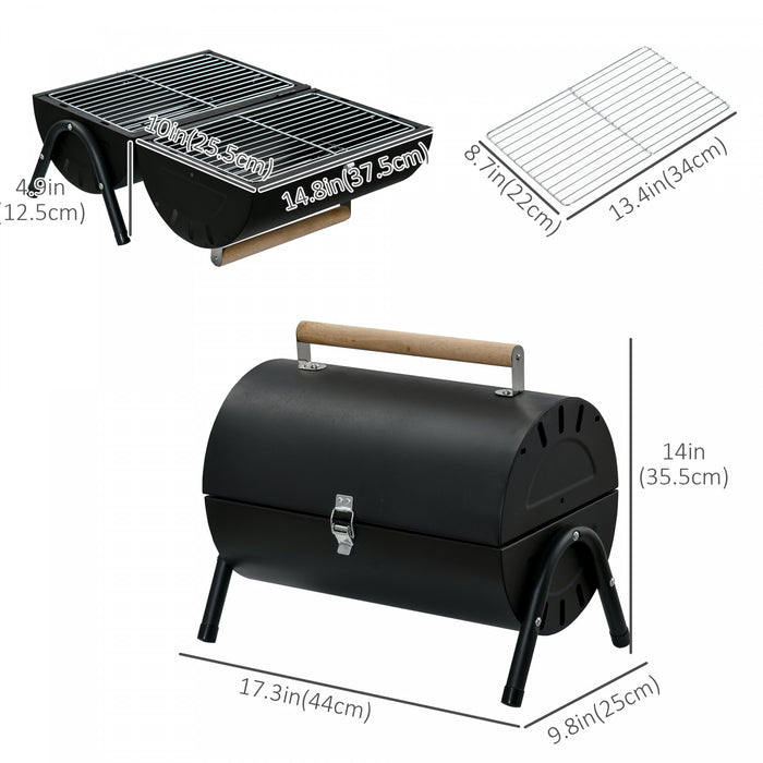 Outsunny Portable Outdoor Charcoal BBQ Grill, Tabletop Folding Barbecue Grill BBQ Heat Smoker with Handle, Black