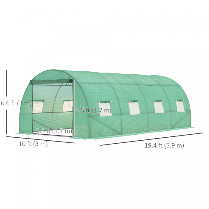 Outsunny Walk-in Tunnel Greenhouse 19 X 10 X 6.6 Ft Hoop House, Green