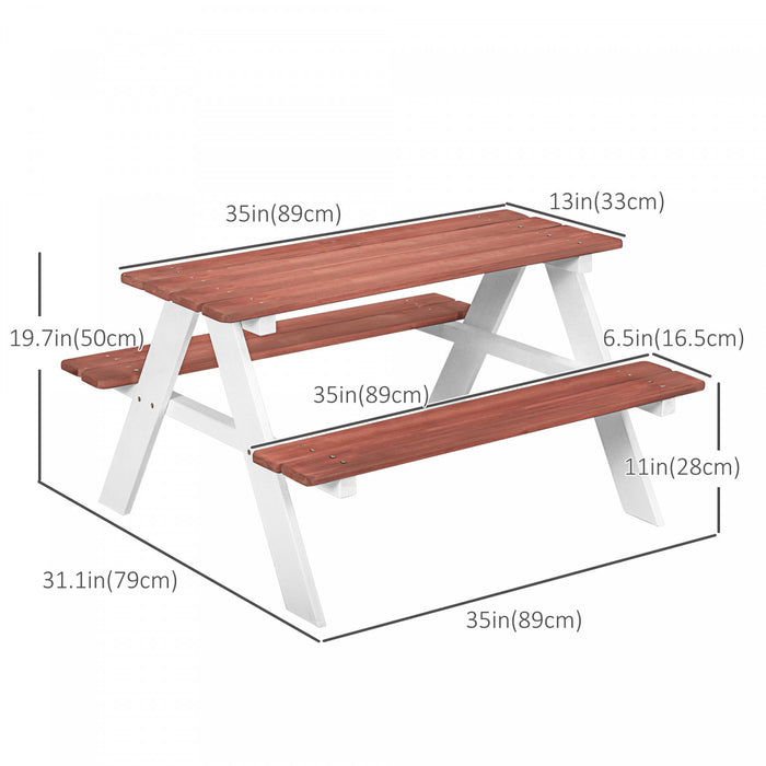 Outsunny Kids Picnic Table, Wooden Kids Table And Chair Set Outdoor Activity Table Bench For Backyard, Garden, Lawn For 3-8 Years, Brown
