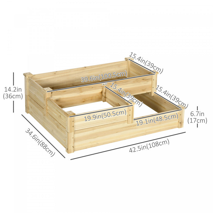 Outsunny 3 Tier Raised Garden Bed, Wooden Raised Planter Box Kit For Growing Vegetables, Herbs, Flowers, 42.5\"x 34.6\" X14.2\", Natural