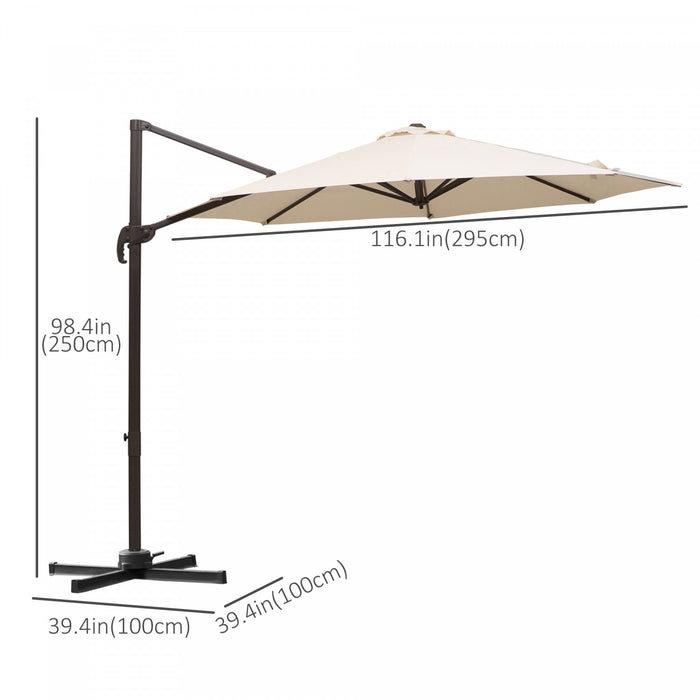 Outsunny 10ft Cantilever Patio Umbrella With 360° Rotation, Cream