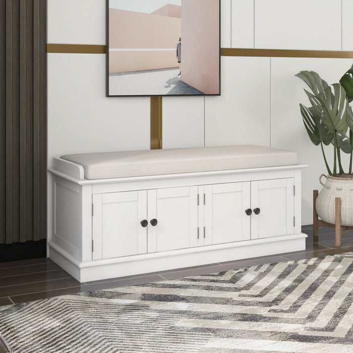 Daniel Solid Wood Storage Bench With 4-door Shoe Cabinet With Adjustable Shelves - White