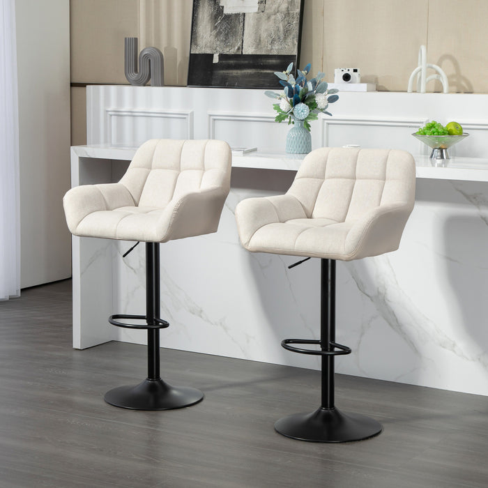 HOMCOM Adjustable Bar Stools Set of 2, Swivel Tufted Fabric Barstools